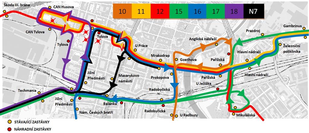 Celkové schema odklonu trolejbusových linek