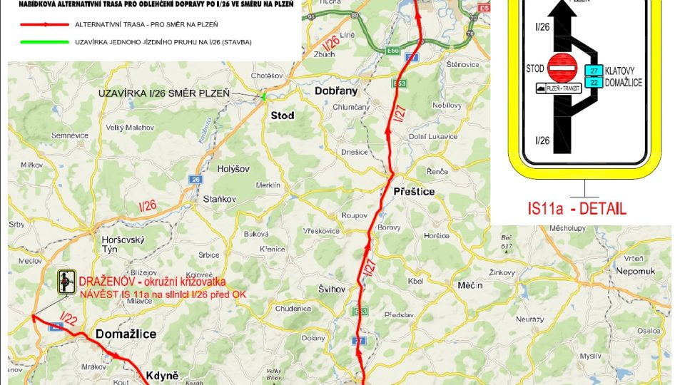 Alternativní trasa pro odlehčení dopravy ve směru do Plzně