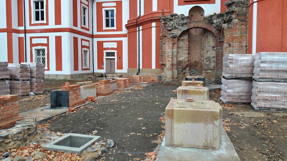 V těsné blízkosti Muzea a galerie severního Plzeňska zedníci staví východní křídlo areálu podle návrhů barokního stavitele Santiniho