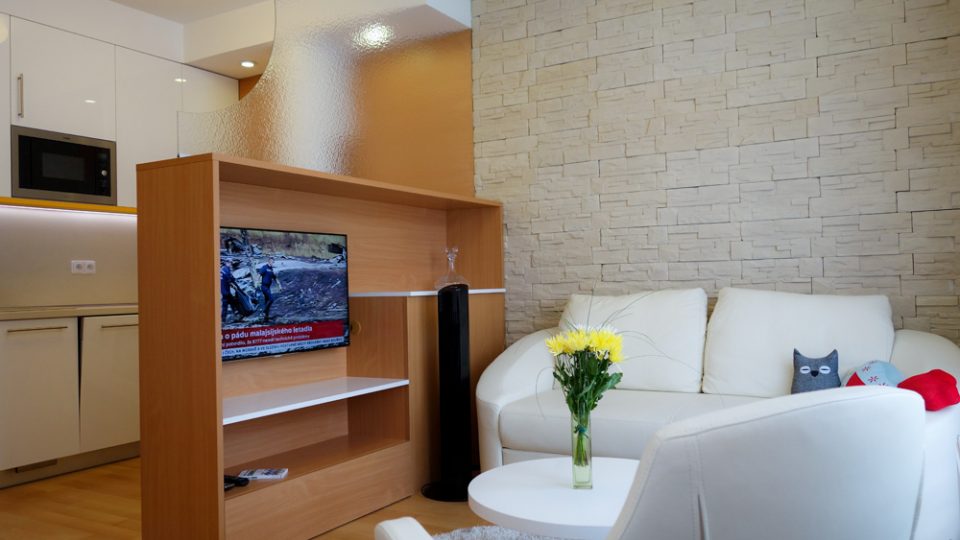 Televizi můžeme umístit do nižší skříňky, která zároveň slouží jako skladovací prostor | foto: Věra Tomíčková Televizi můžeme umístit do nižší skříňky, která zároveň slouží jako skladovací prostor