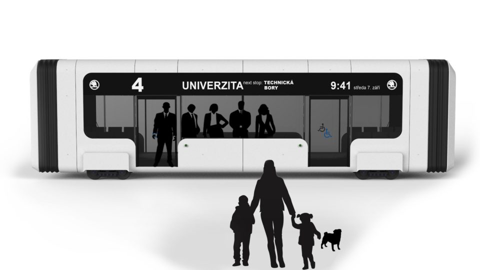 Vizualizace studentských návrhů autonomních tramvají - tramvaj jako umělecký objekt, od autorů Tomáše Cibulky a Terezy Machů