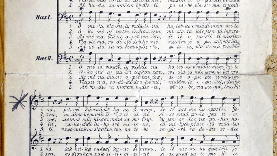 Píseň o touze po domově z roku 1885 rozepsaná pro vokální kvartet