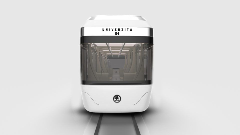 Vizualizace studentských návrhů autonomních tramvají - tramvaj jako přátelský robot, od autorů Kryštofa Rozumka a Davida Muka