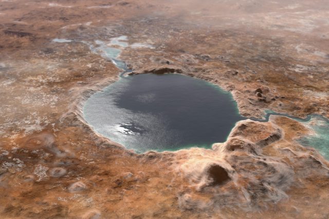 V dávné minulosti byl marsovský kráter Jezero skutečným jezerem,  které plnily řeky | foto: NASA/JPL-Caltech,  CC0 1.0